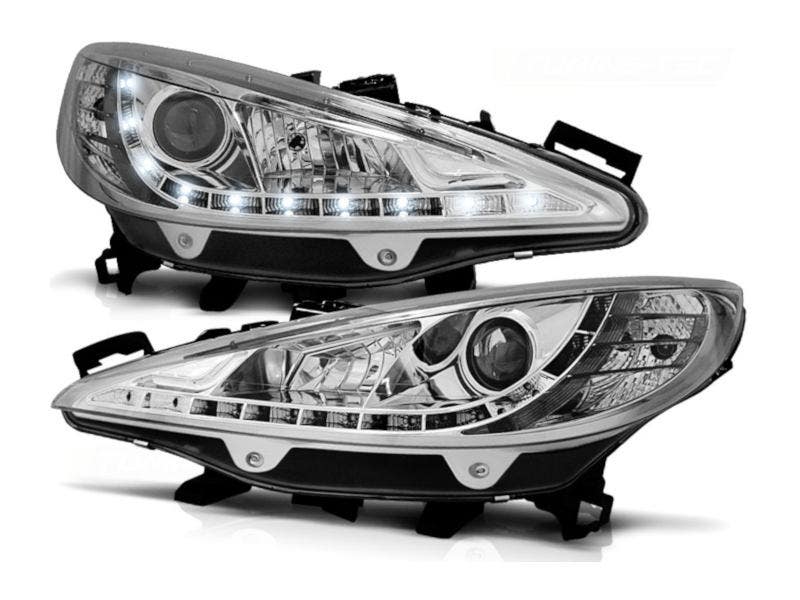 Koplamp-unit-LED-DRL-Peugeot-207-Chrome